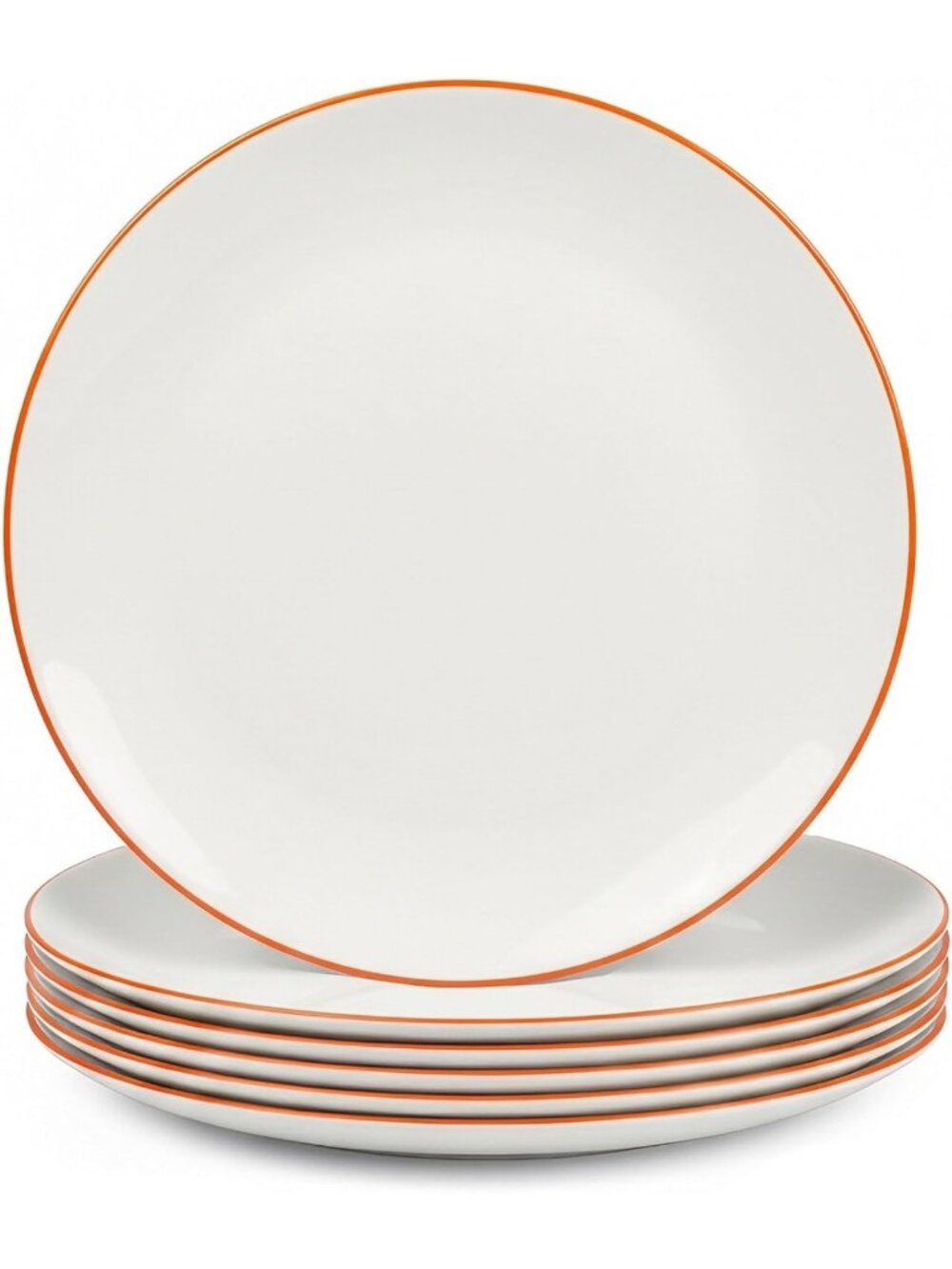 Set of 6 Opal Glass Dinner Plates, 10.5 Inch, Stylish Orange Rim, Perfect for
